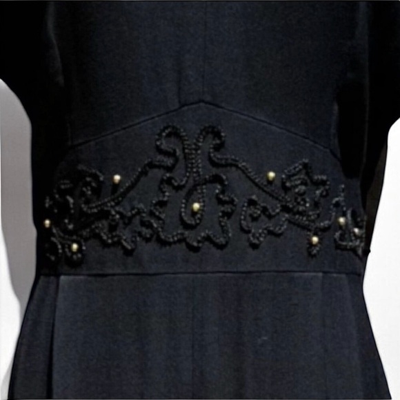 NEW (w/tag) VINTAGE Black Julian Taylor Big Shoulder Midi Dress 14 - Picture 4 of 12